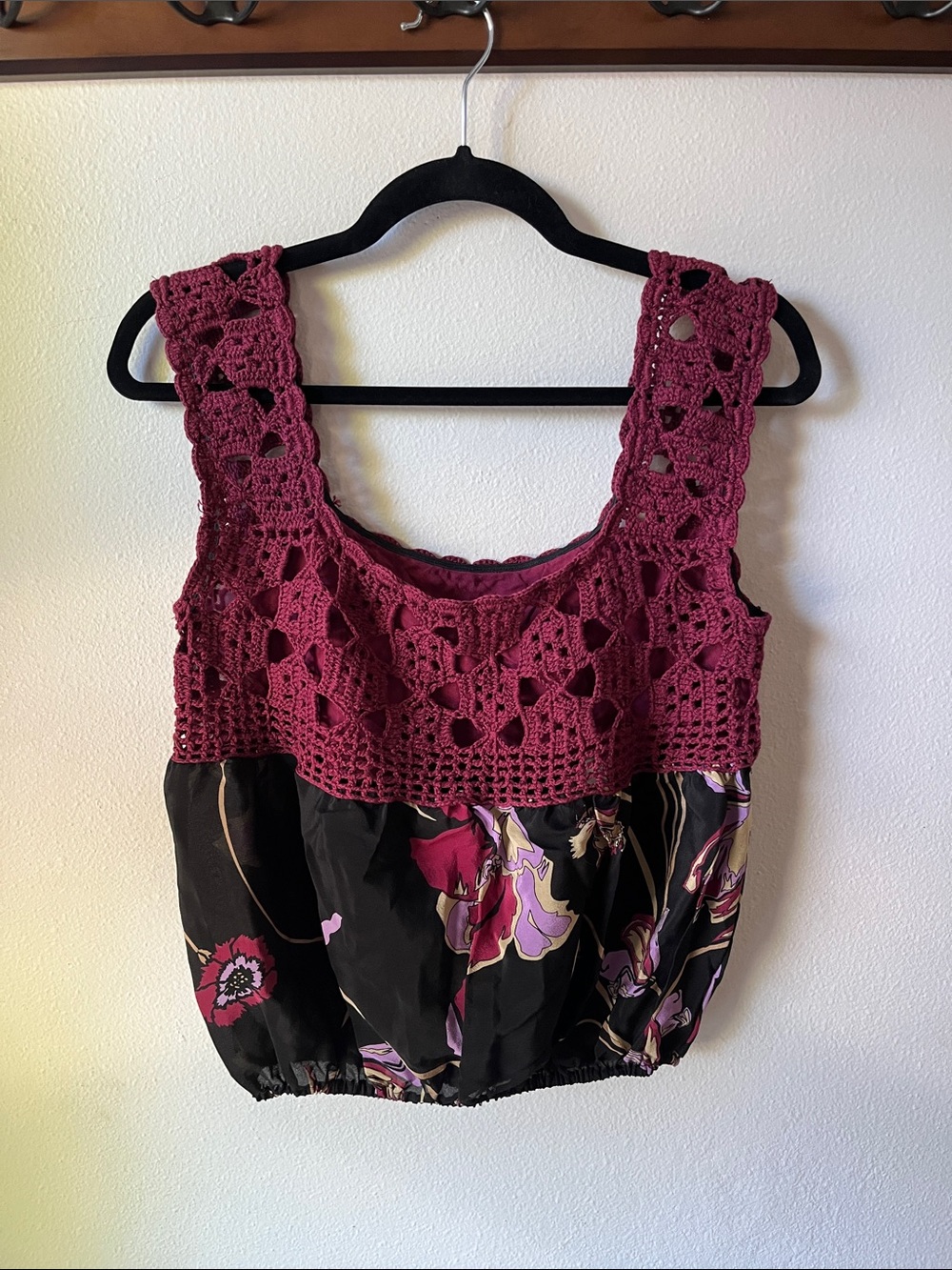 Chasing Unicorns 🥀 Crochet Silk Crepe Camisole {Wild Aster print} sz M - Picture 11 of 13